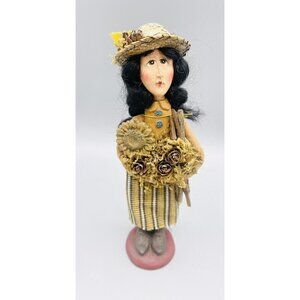 Melancholy Dollies Sandy Figurine Sunflower Rose Bouquet Folk Art Harrison 1994